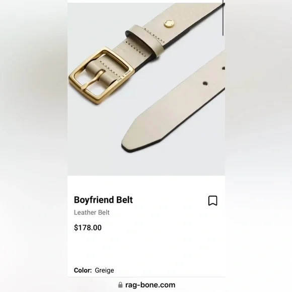 NWT Rag&Bone Boyfriend Leather Belt size Med color Greige Gold Buckle $155 Firm!